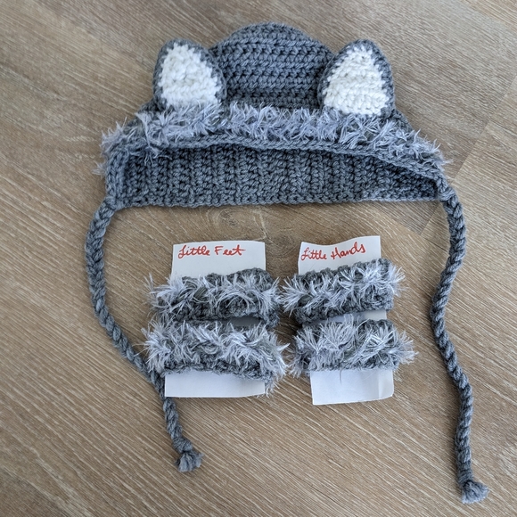 Crotchet Baby Wolf Hat Set with Wrist and Ankle Cuffs - Picture 1 of 5